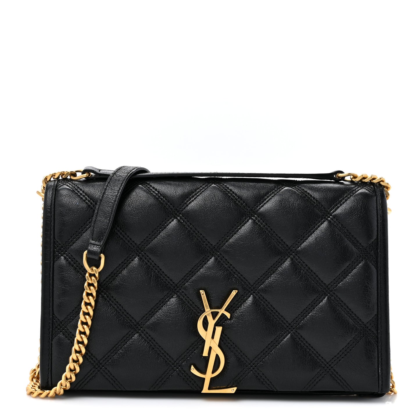 Lambskin Diamond Quilted Becky Chain Wallet Black