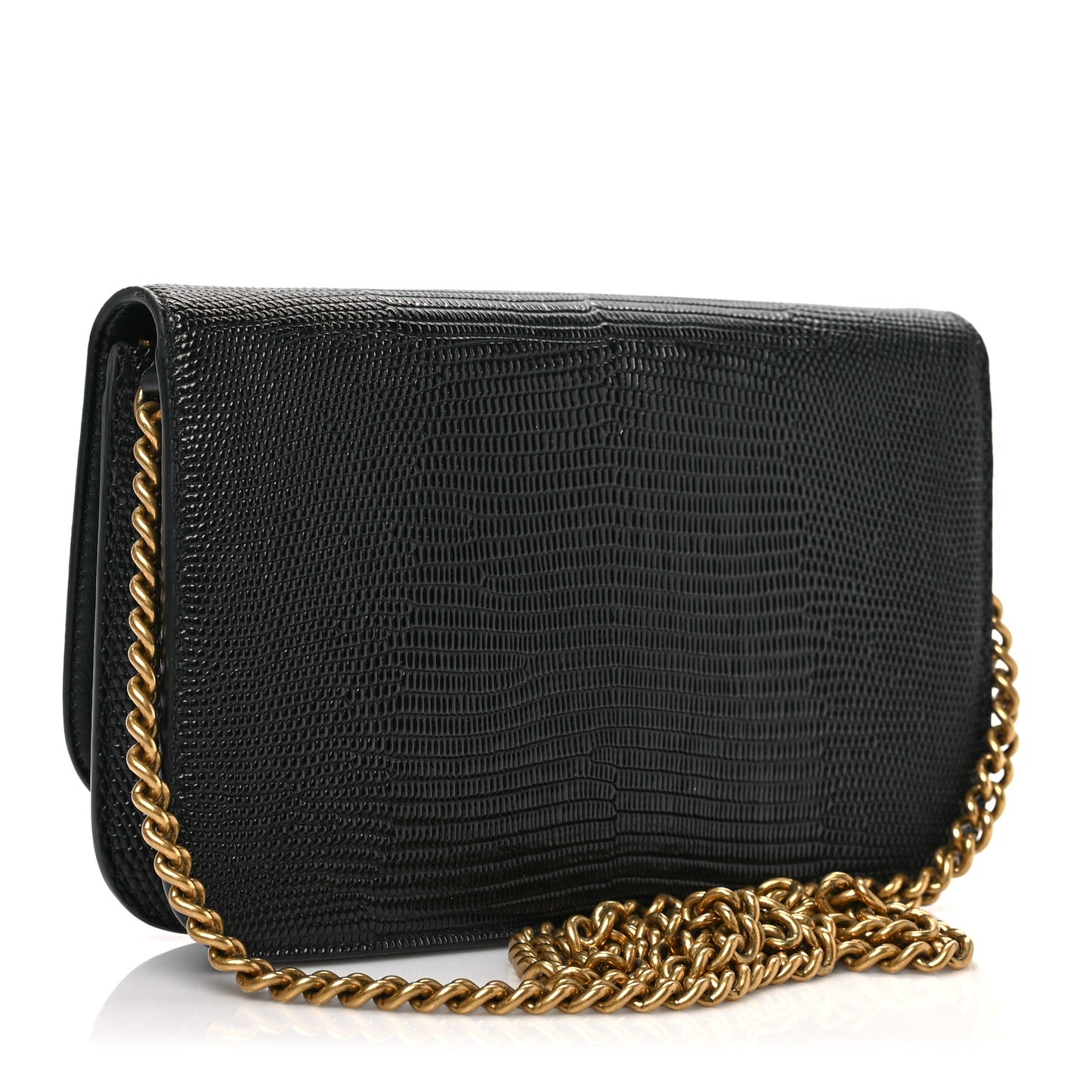 Patent Lizard Embossed B Wallet On Chain Black