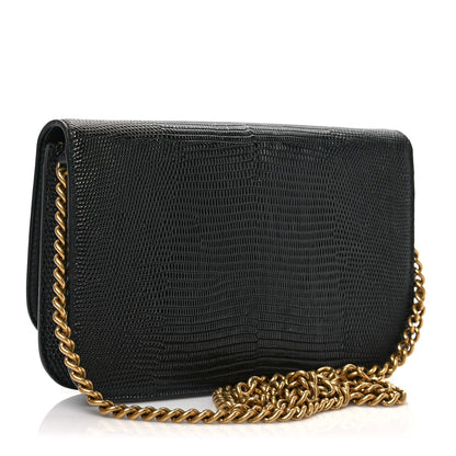 Balenciaga Patent Lizard Embossed B Wallet On Chain Black 2 of 6