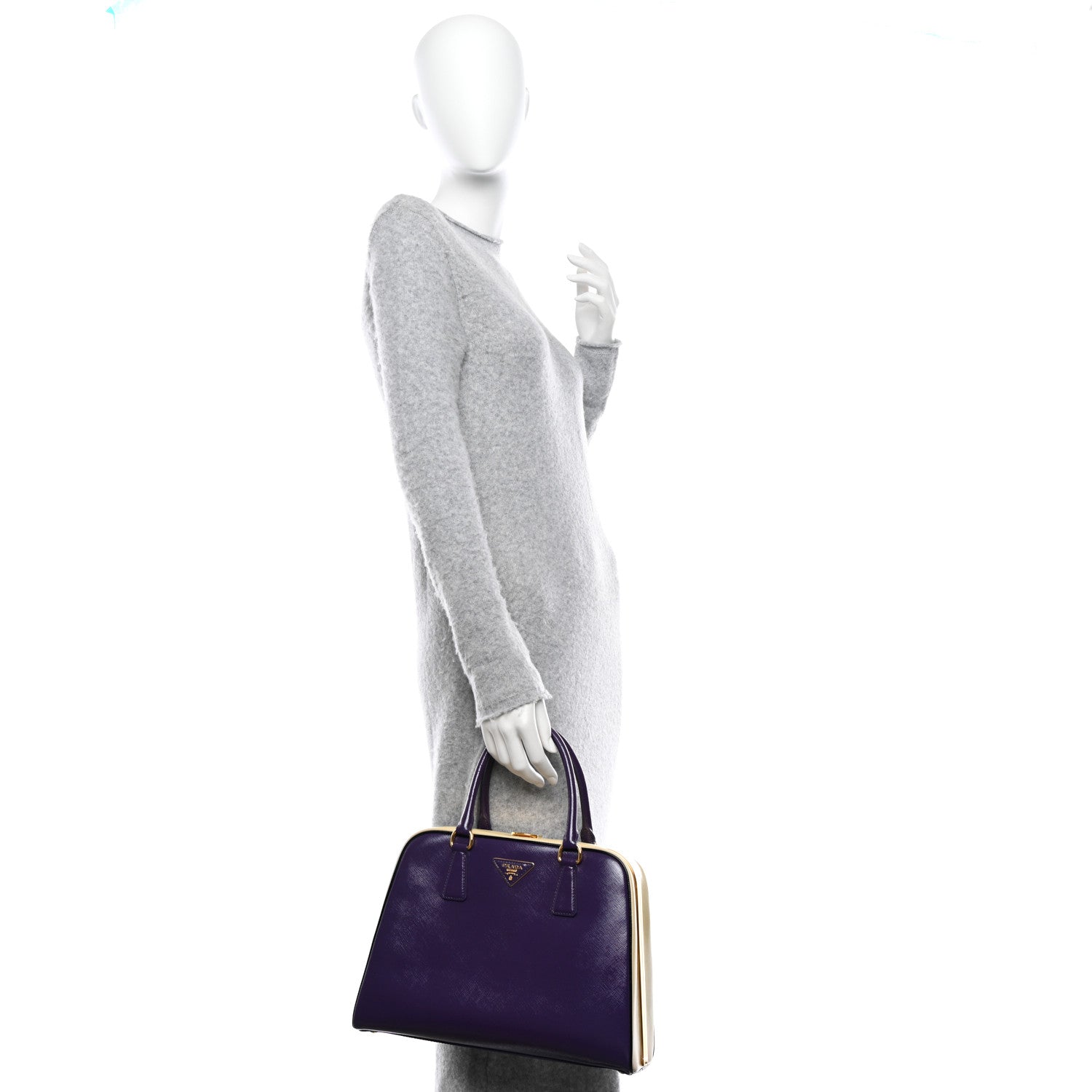 Prada Saffiano Vernice Pyramid Bag Viola Talco 2 of 11