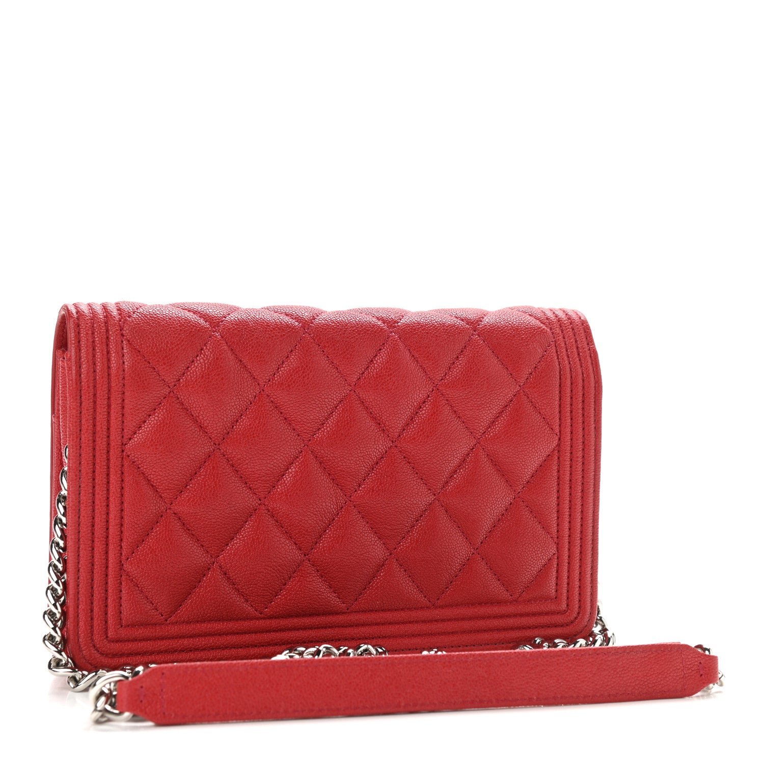 Chanel Caviar Quilted Boy Wallet On Chain WOC Red 3 of 13