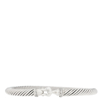 David Yurman Sterling Silver Diamond 5mm Cable Buckle Bracelet 1 of 3