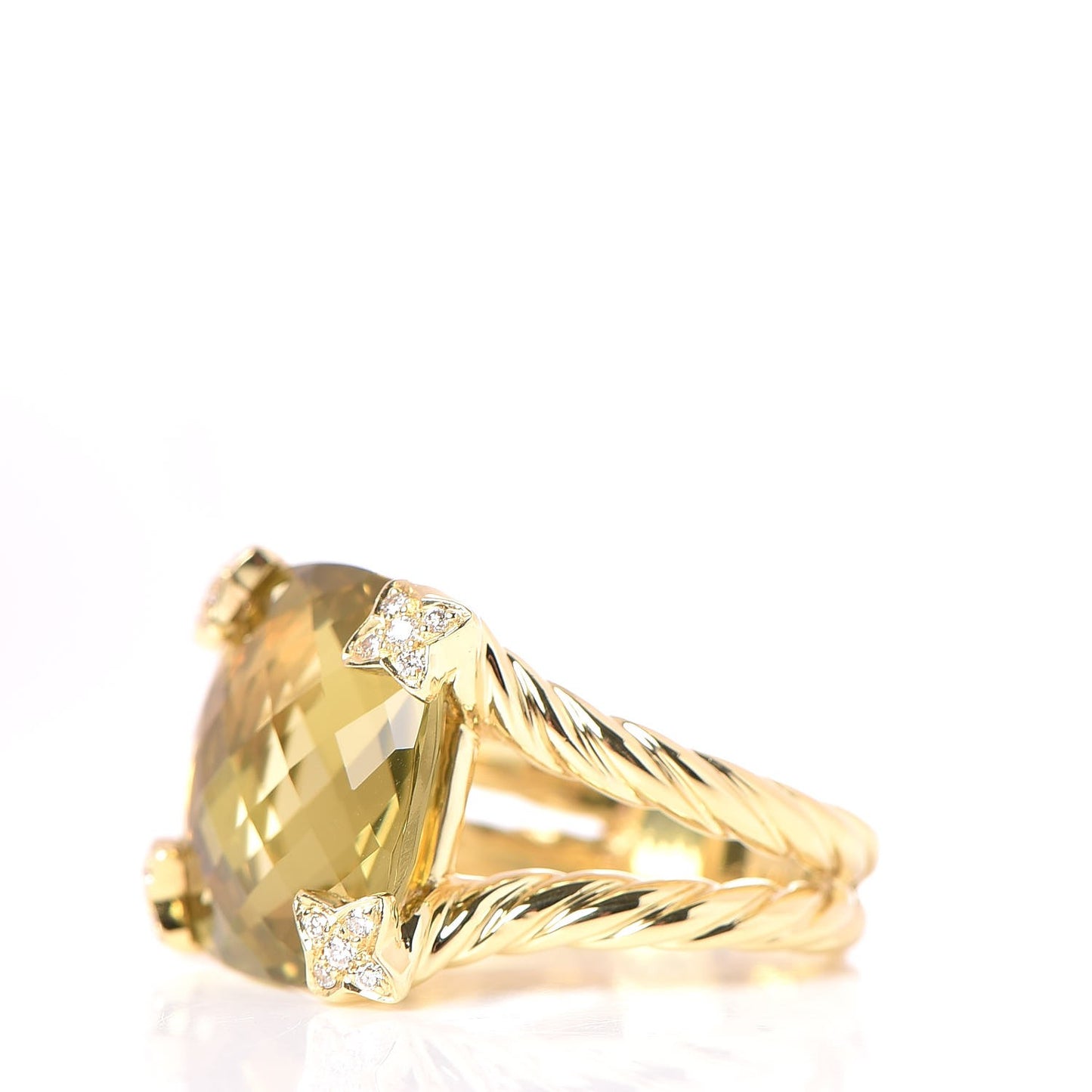 18K Yellow Gold Citrine Diamond 15mm Cushion On Point Ring 54 7