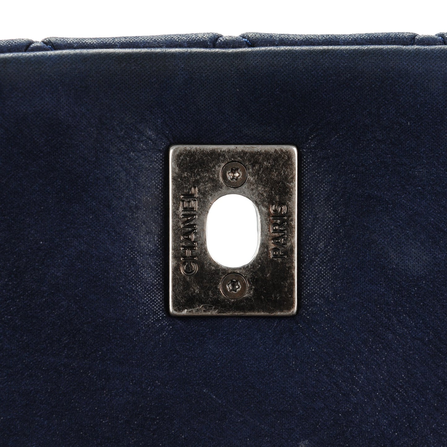 Iridescent Calfskin Quilted Large New Bubble Flap Dark Blue
