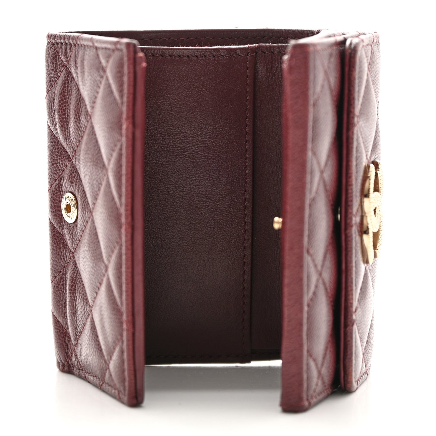 Caviar Quilted Studded CC Double Flap Wallet Burgundy