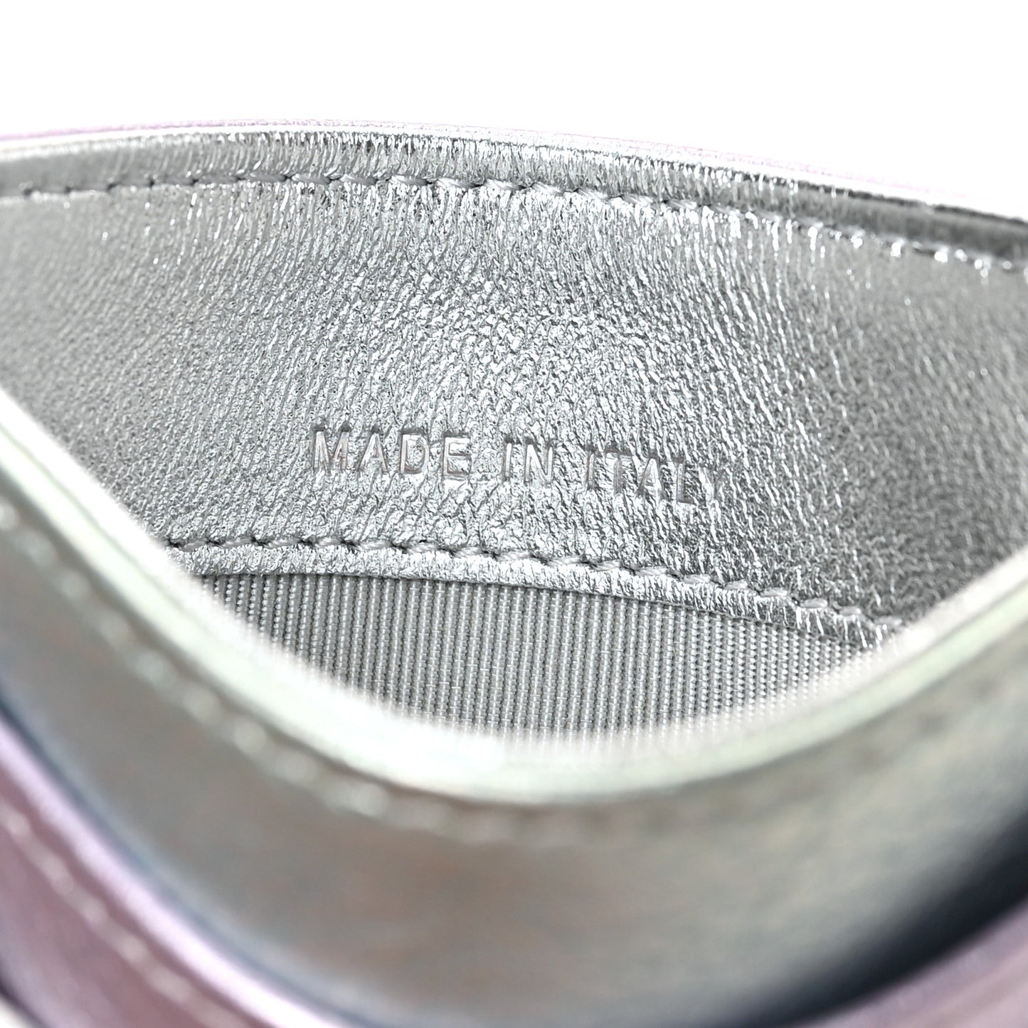 Gradient Metallic Calfskin Quilted Card Holder Silver Blue Yellow Purple