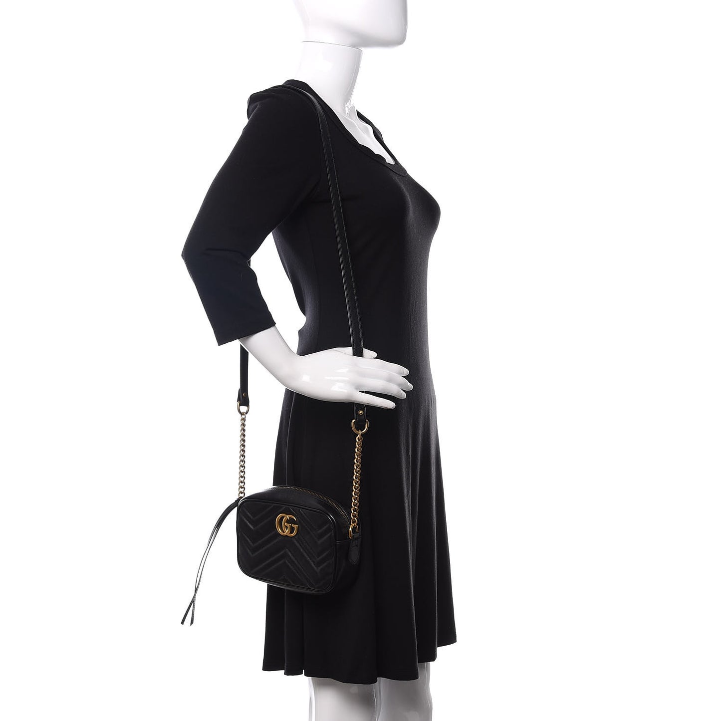 Calfskin Matelasse Mini GG Marmont Chain Shoulder Bag Black