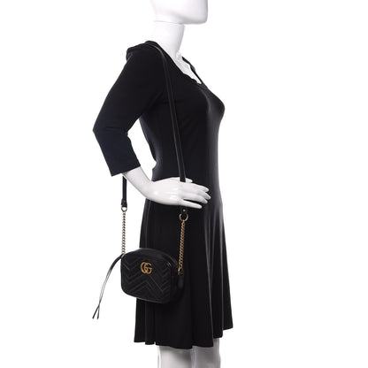 Gucci Calfskin Matelasse Mini GG Marmont Chain Shoulder Bag Black 2 of 11