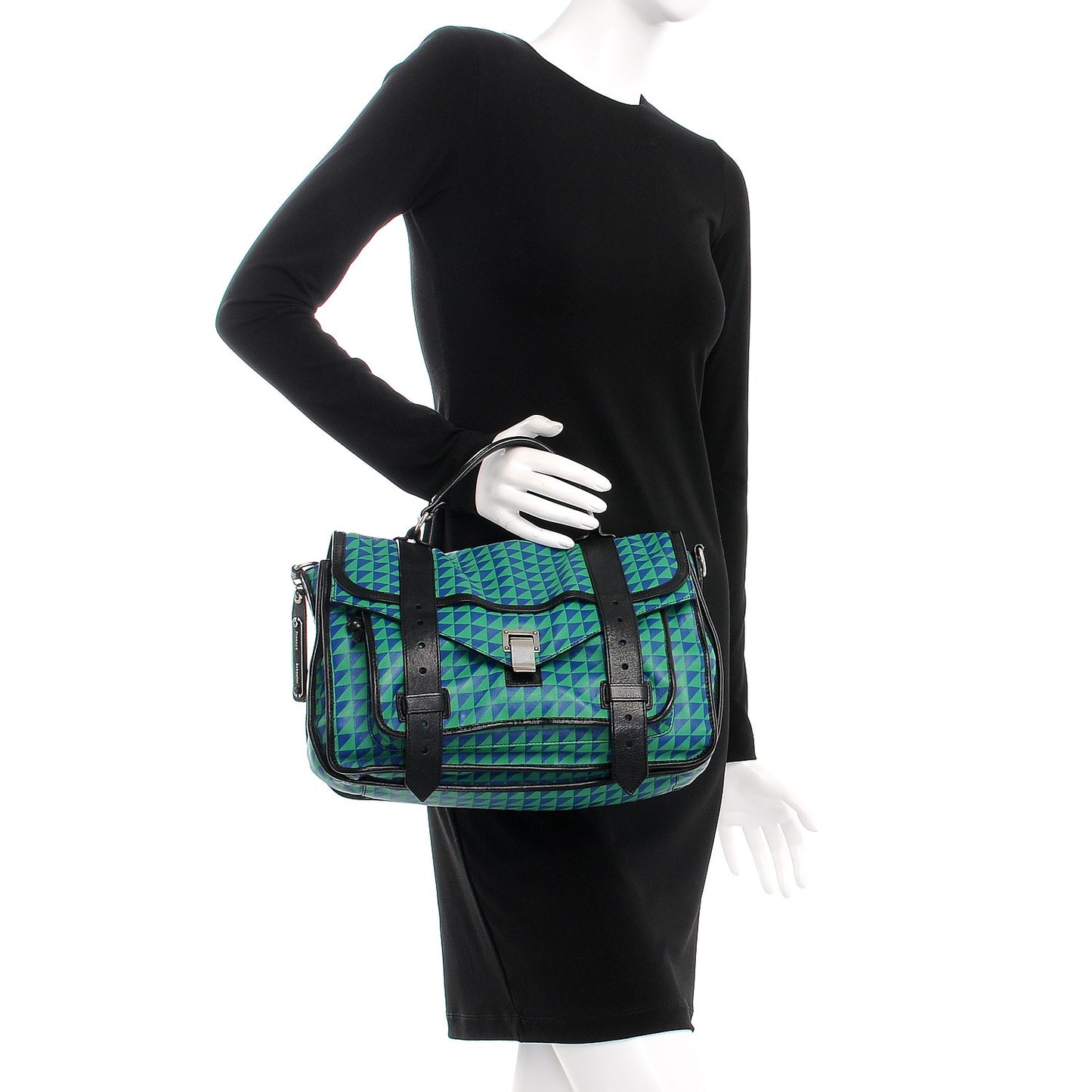 Calfskin Triangle Print Medium PS1 Satchel Blue Green