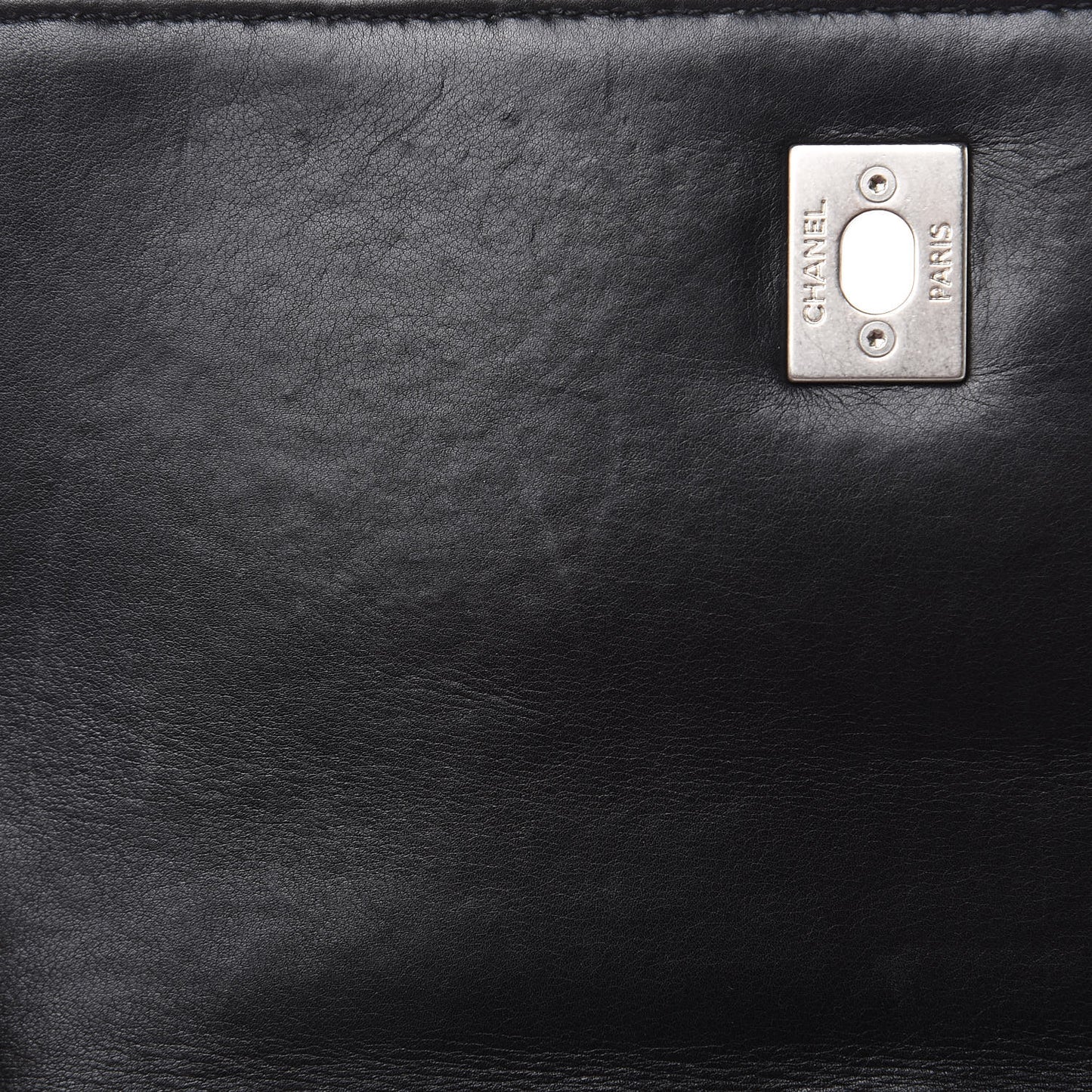 Calfskin Studded Chevron Quilted Flap Black