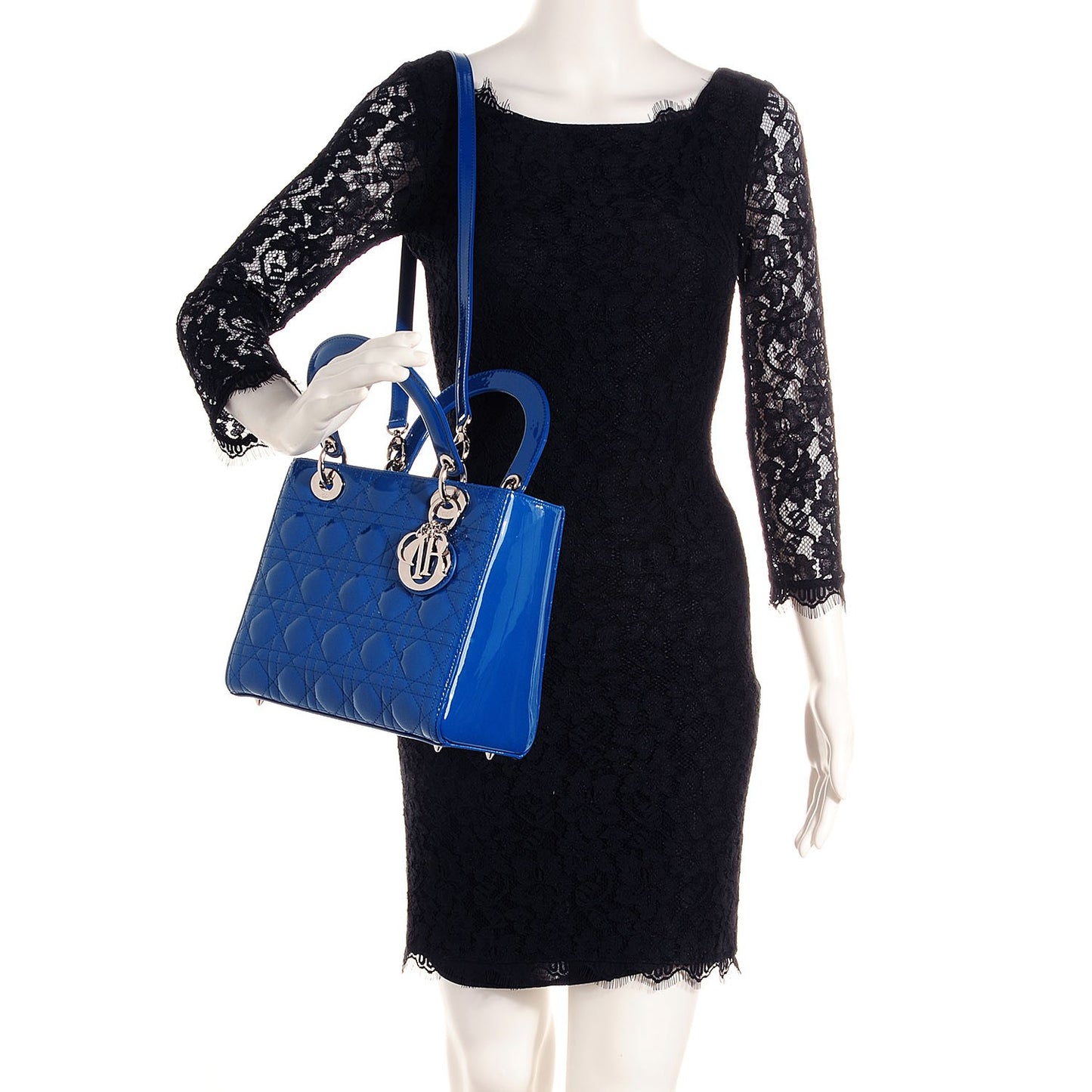 Patent Cannage Medium Lady Dior Cobalt