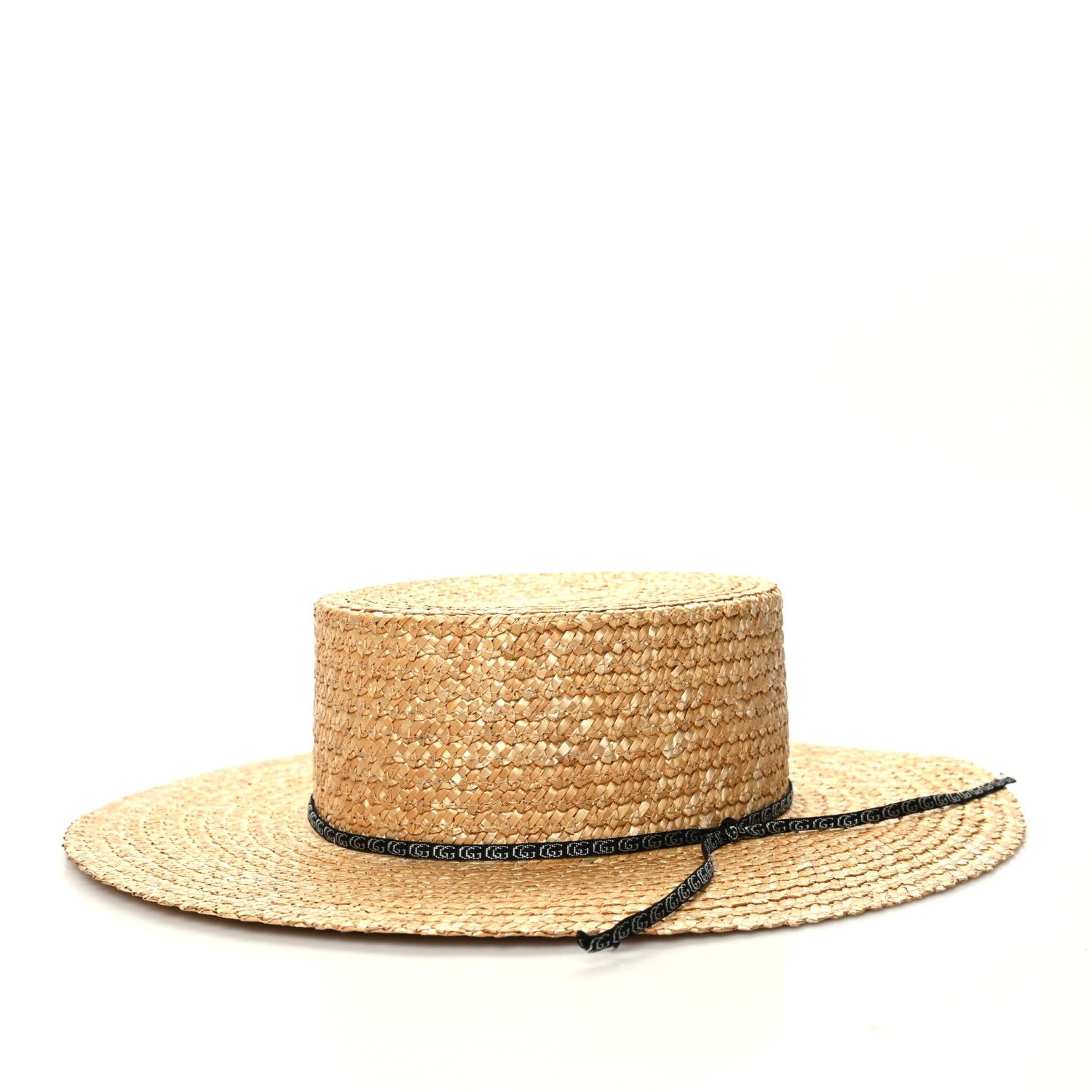 Gucci Straw Grosgrain Wide Brim Hat M Beige Black 2 of 8