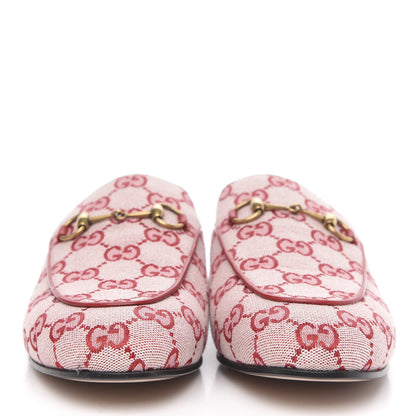 Gucci Canvas GG Monogram Horsebit Womens Princetown Slippers 39 Gardenia Hibiscus Red 3 of 9