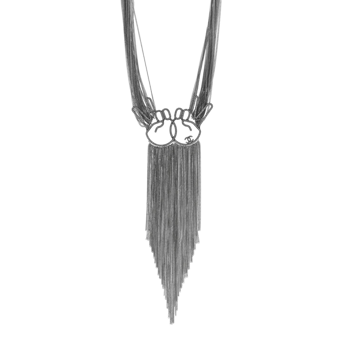 Crystal Emoji Peace CC Multi Strand Chain Necklace Silver