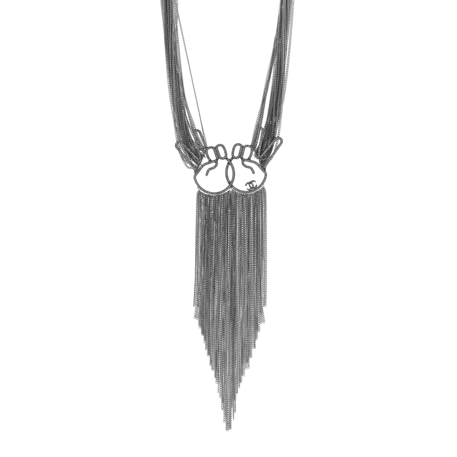 Chanel Crystal Emoji Peace CC Multi Strand Chain Necklace Silver 1 of 5