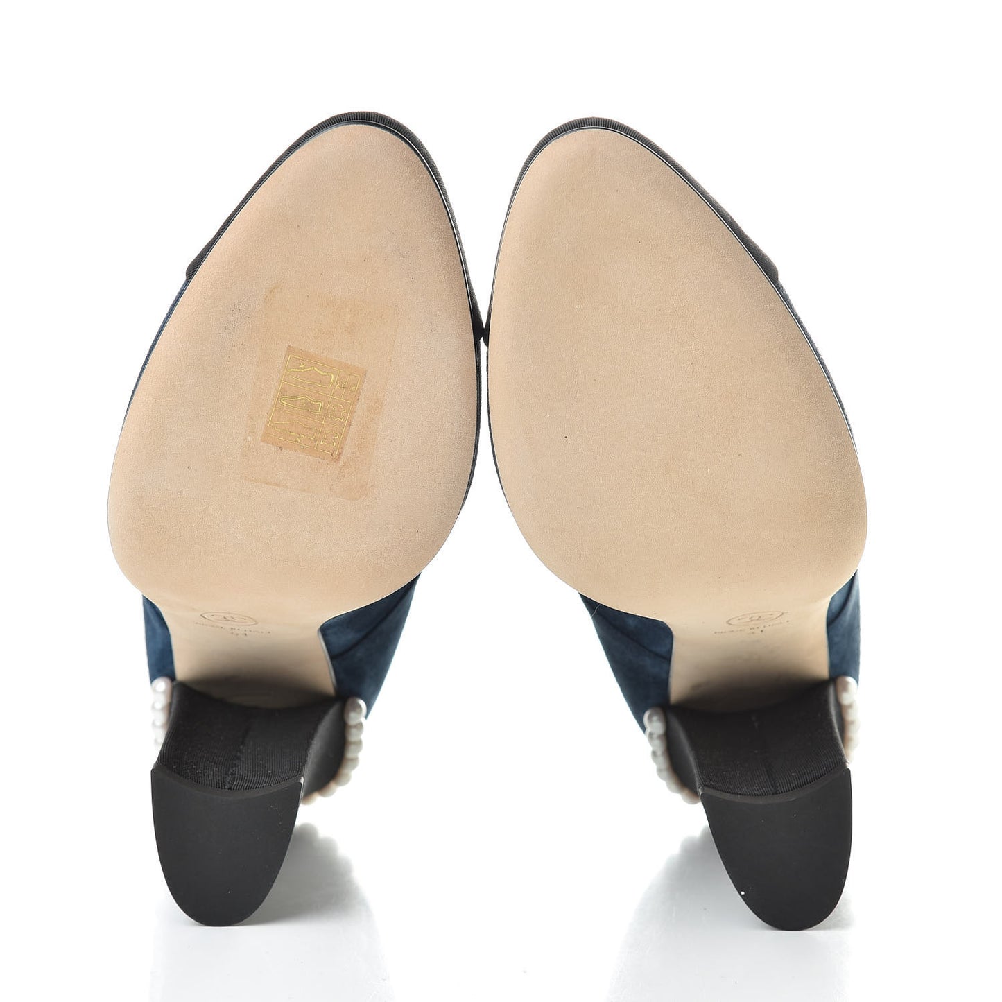 Suede Grosgrain Pearl Lace Up Booties 41 Dark Blue Black