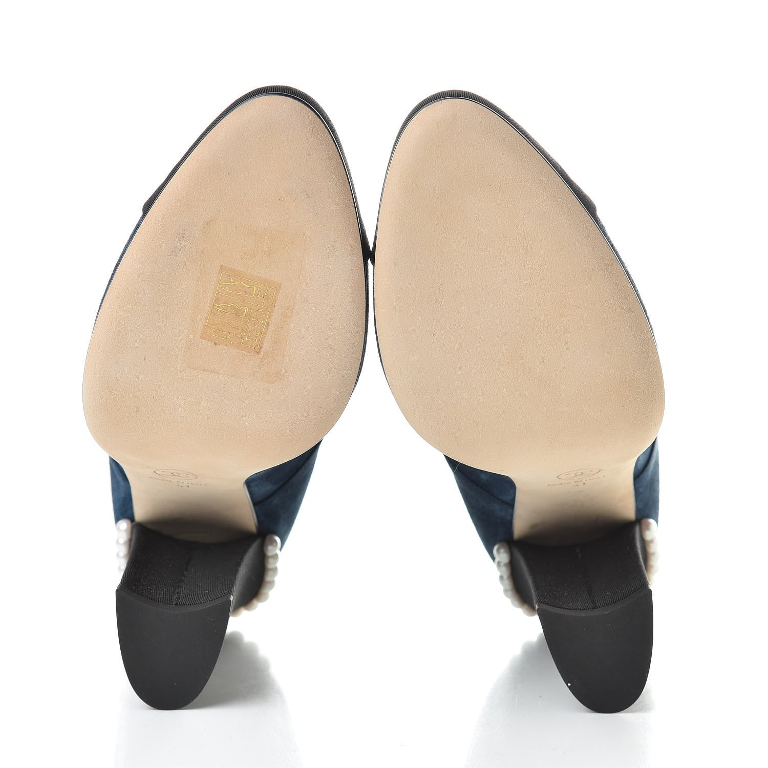 Chanel Suede Grosgrain Pearl Lace Up Booties 41 Dark Blue Black 6 of 10