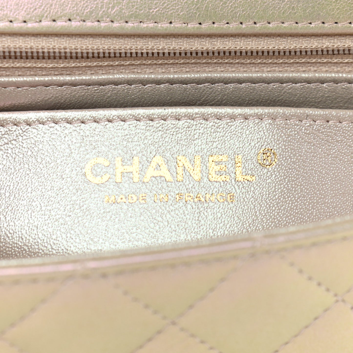 Iridescent Lambskin Quilted Mini Rectangular Flap Ivory