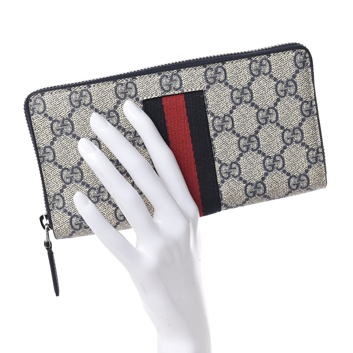 Gucci GG Supreme Monogram Web Zip Around Wallet Beige Blue 2 of 8
