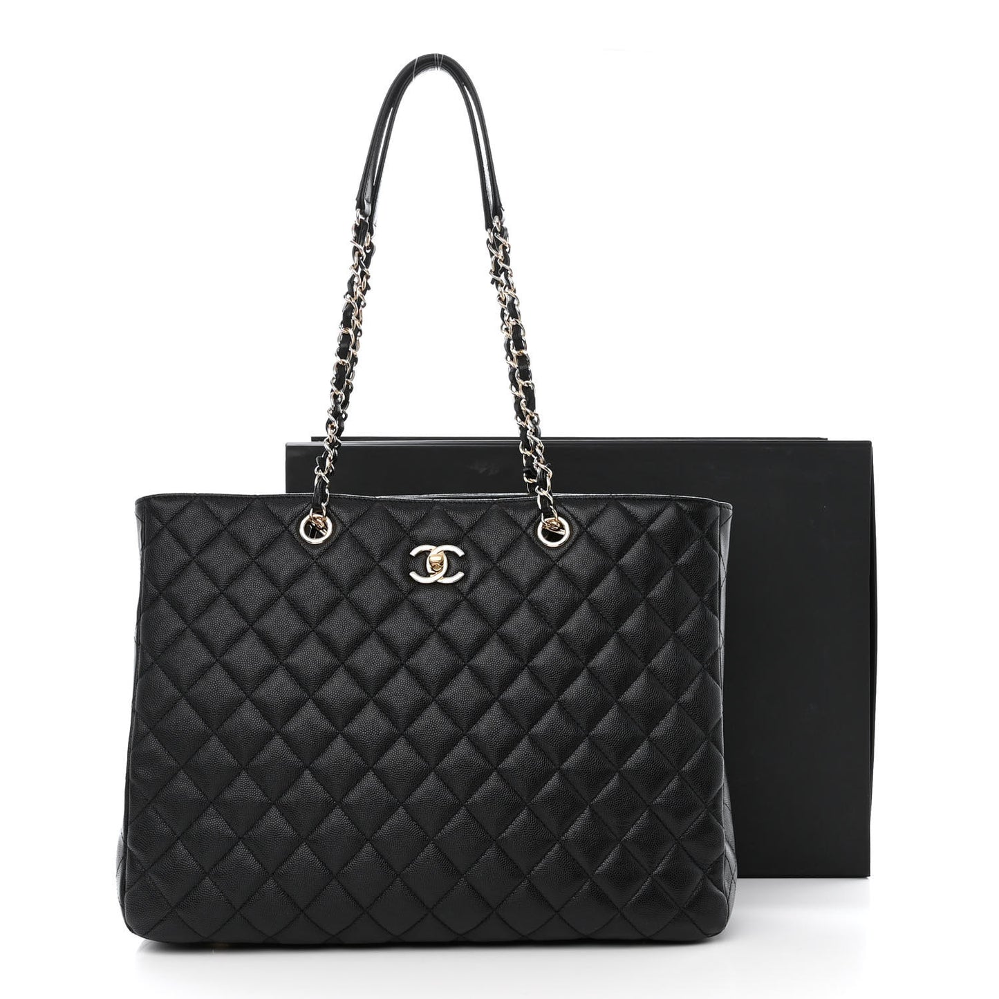 Caviar Quilted Large Shopping Tote Black