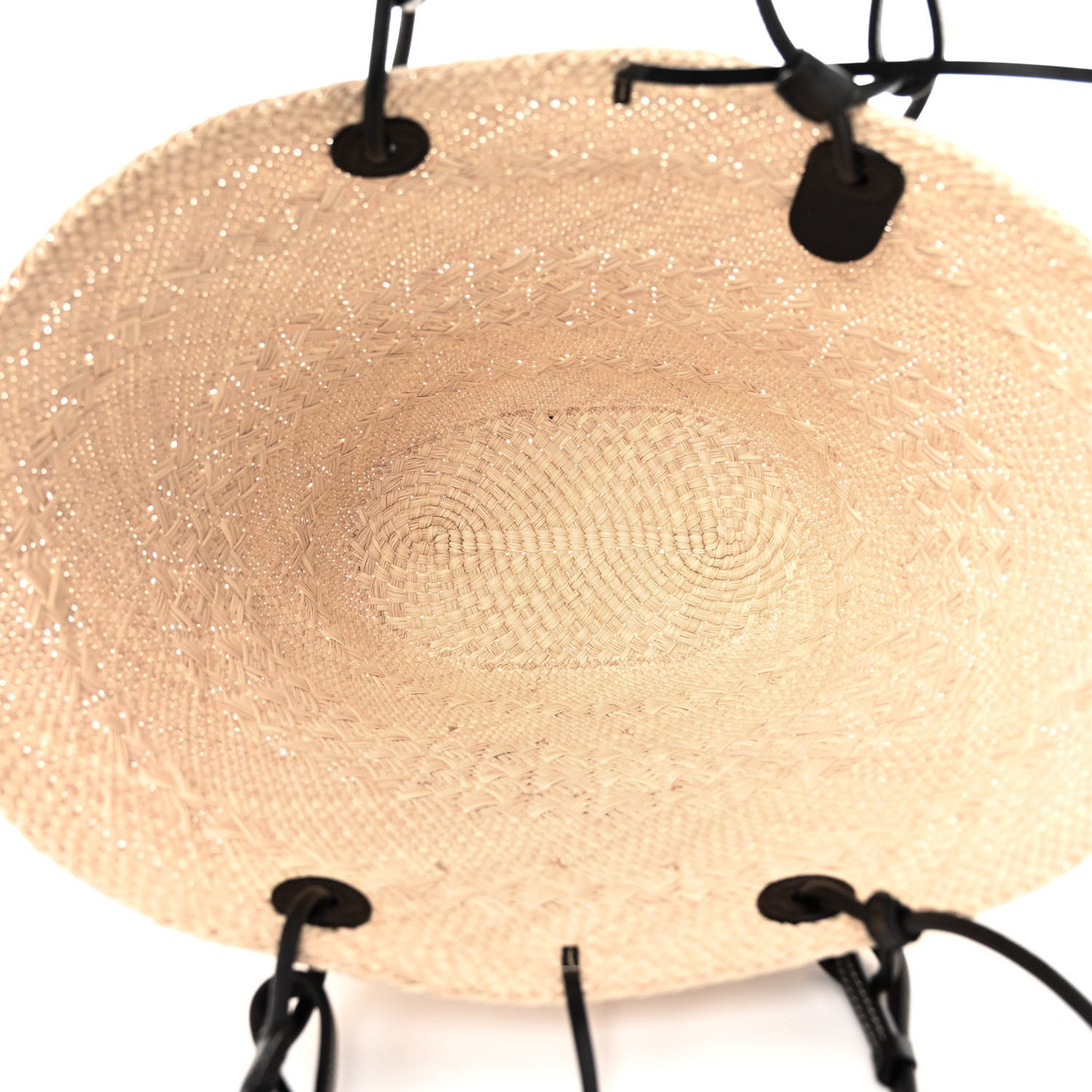 Iraca Palm Calfskin Medium Anagram Basket Bag Natural Black