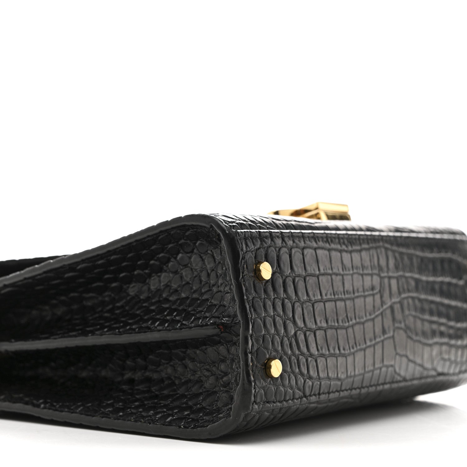Saint Laurent Calfskin Crocodile Embossed Mini Classic Monogram Cassandra Top Handle Black 9 of 14