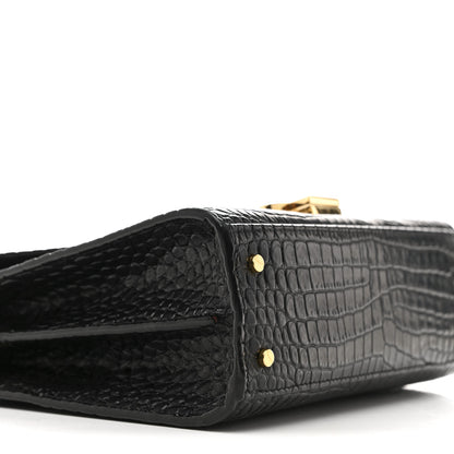Saint Laurent Calfskin Crocodile Embossed Mini Classic Monogram Cassandra Top Handle Black 9 of 14
