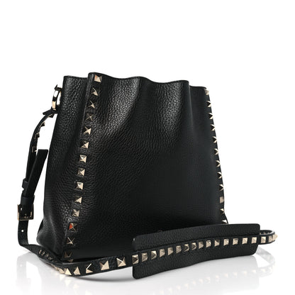 Valentino Garavani Grained Calfskin Rockstud Bucket Bag Black 3 of 9