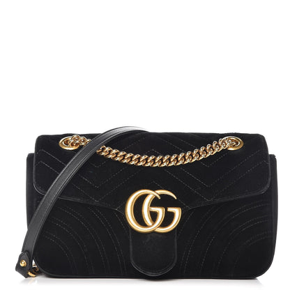Gucci Velvet Matelasse Small GG Marmont Shoulder Bag Black 1 of 7