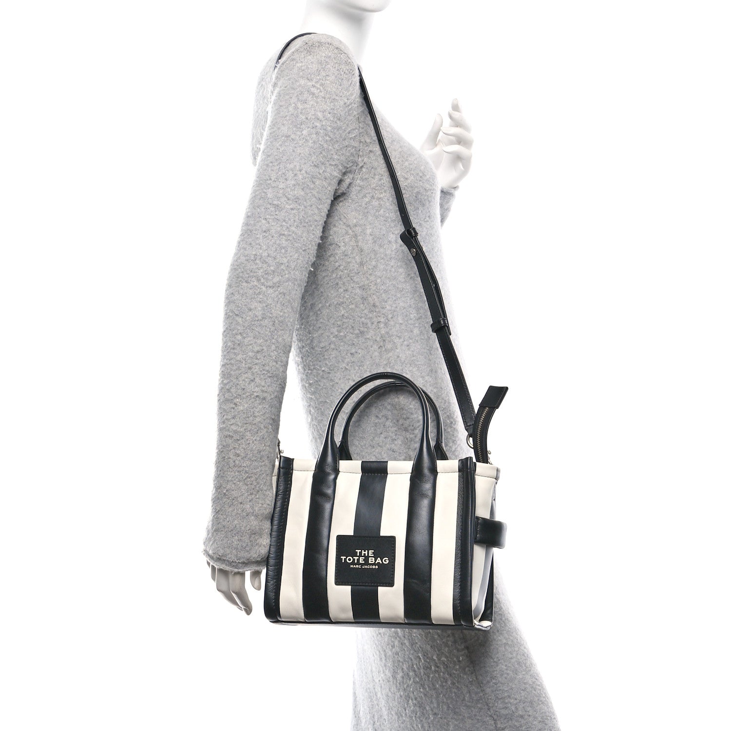 Marc Jacobs Calfskin Striped Small The Traveler Tote Bag Black White 2 of 11