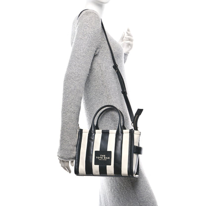 Marc Jacobs Calfskin Striped Small The Traveler Tote Bag Black White 2 of 11