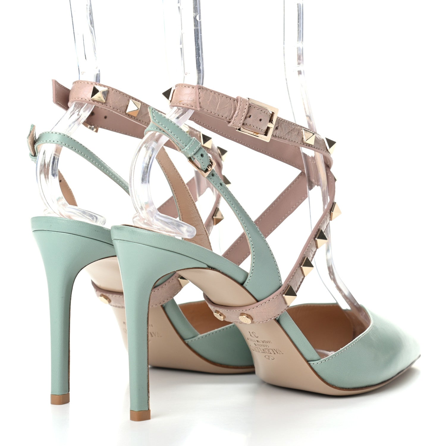 Valentino Garavani Nappa Rockstud Cross Strap Slingback 90mm Pumps 37 Morning Dew Poudre 4 of 11