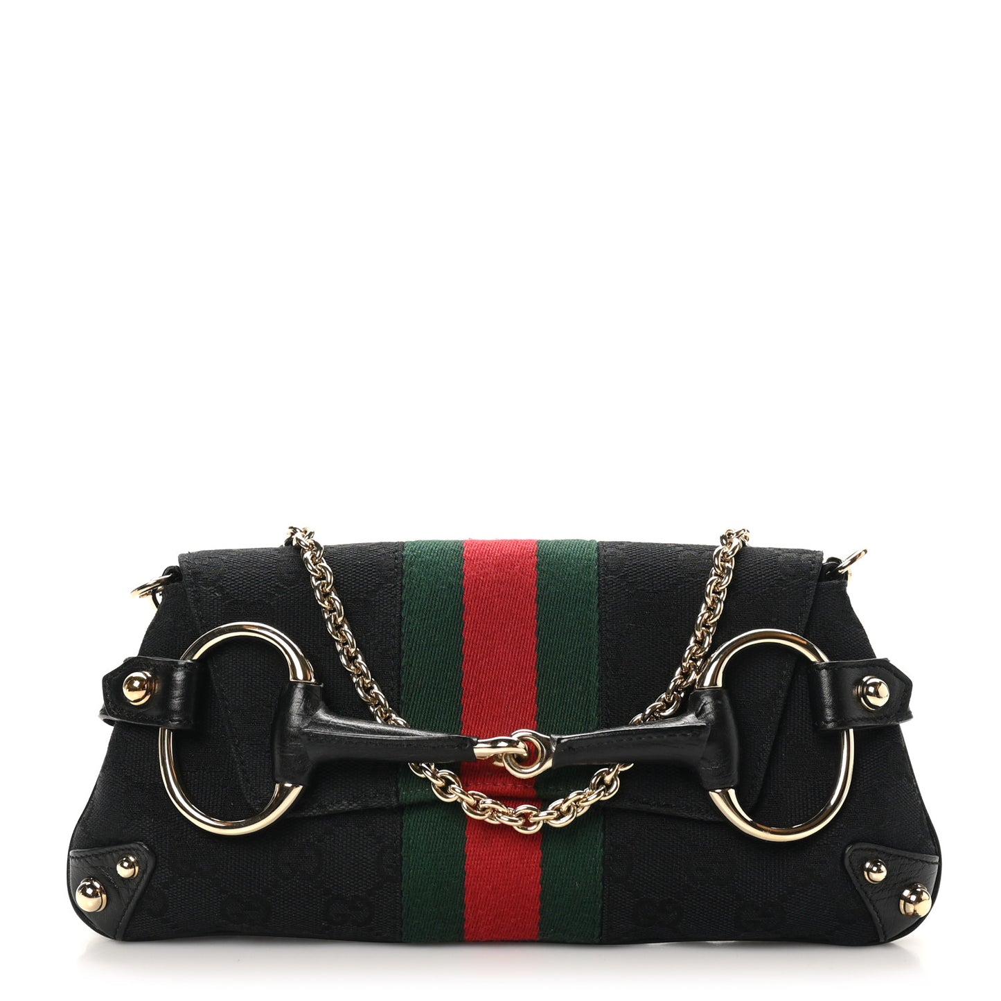 Monogram Web Horsebit Chain Clutch Black