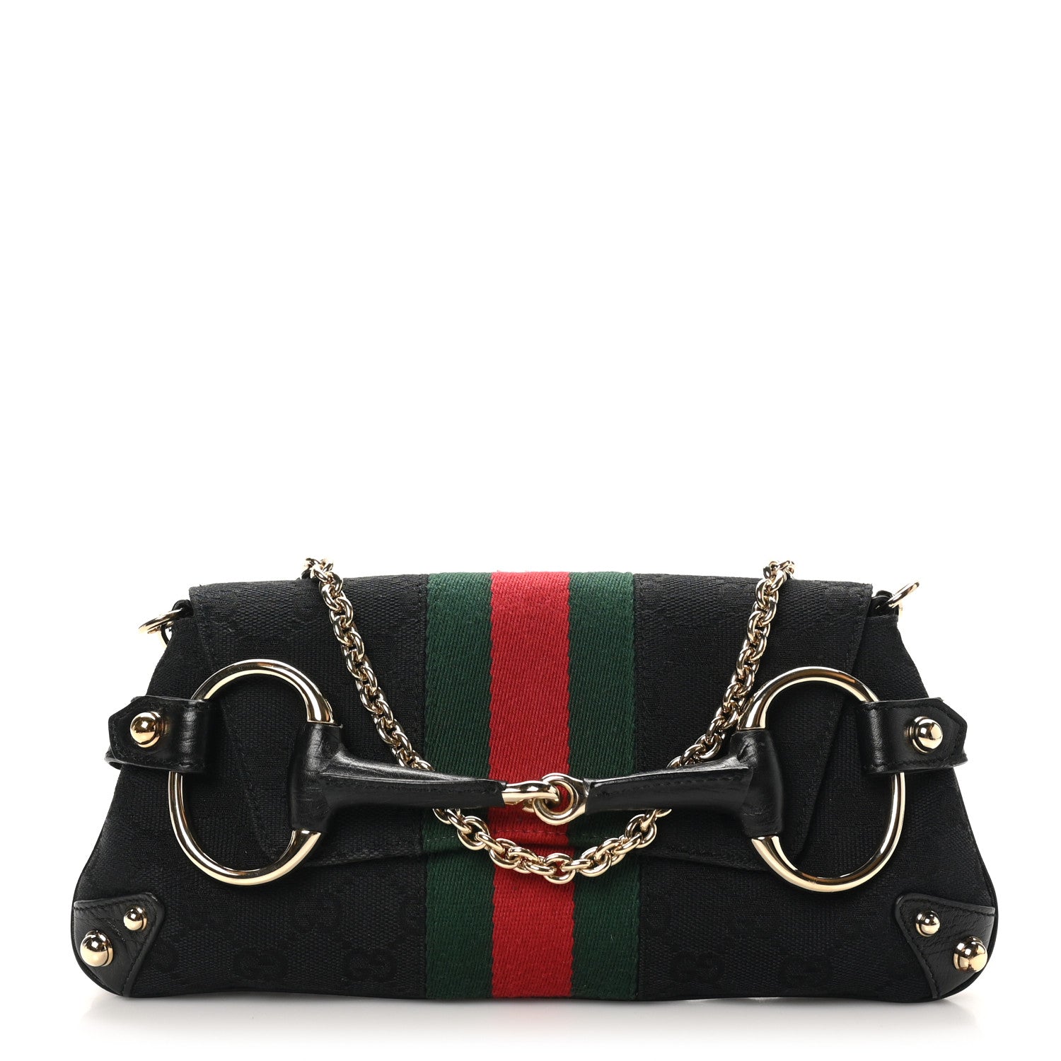 Gucci Monogram Web Horsebit Chain Clutch Black 1 of 10