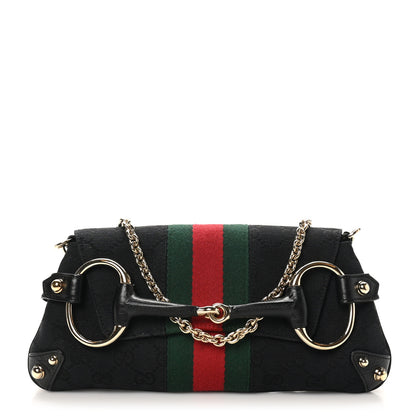 Gucci Monogram Web Horsebit Chain Clutch Black 1 of 10