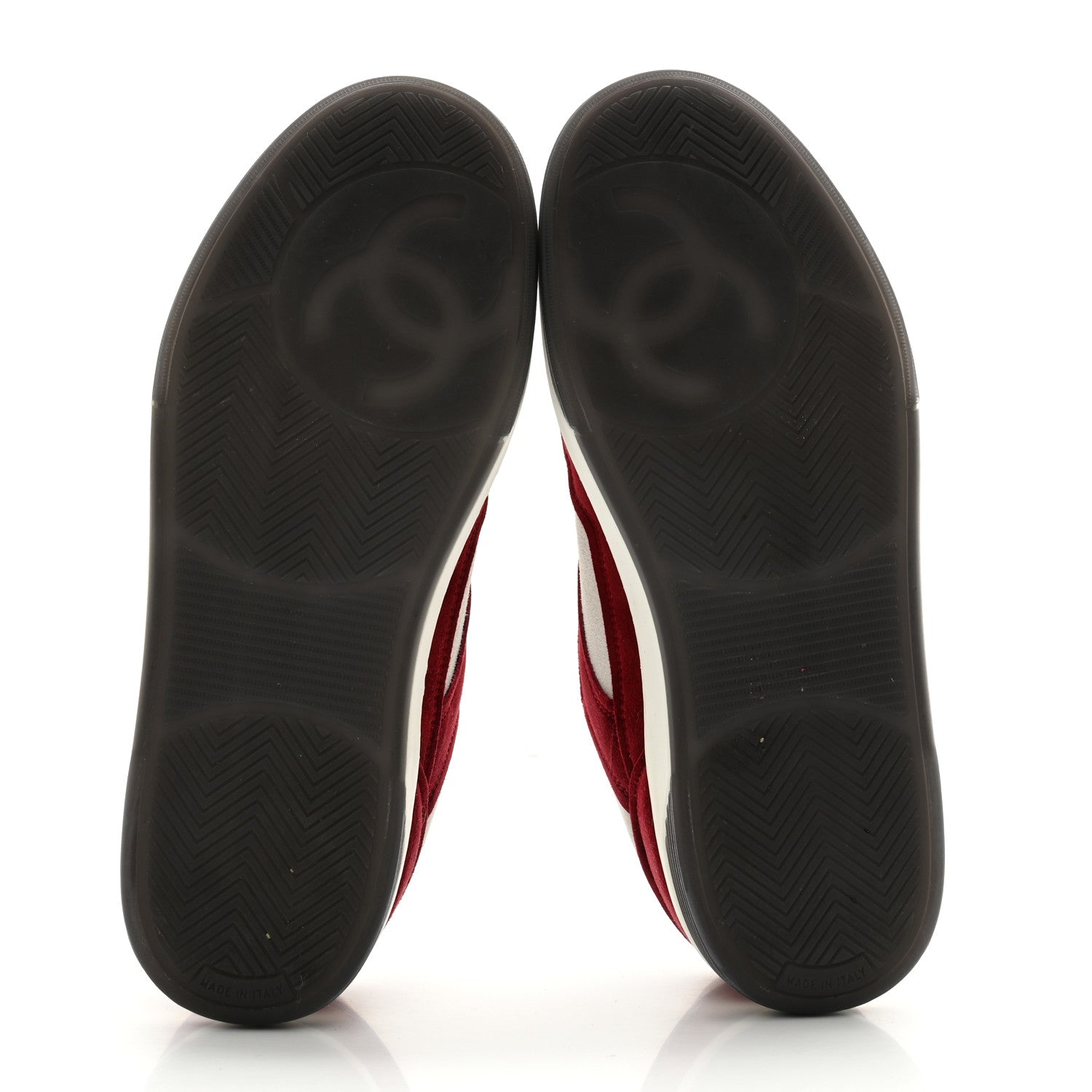 Chanel Suede Kidskin Womens CC Sneakers 38.5 Burgundy White 5 of 12