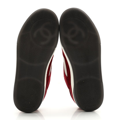 Chanel Suede Kidskin Womens CC Sneakers 38.5 Burgundy White 5 of 12