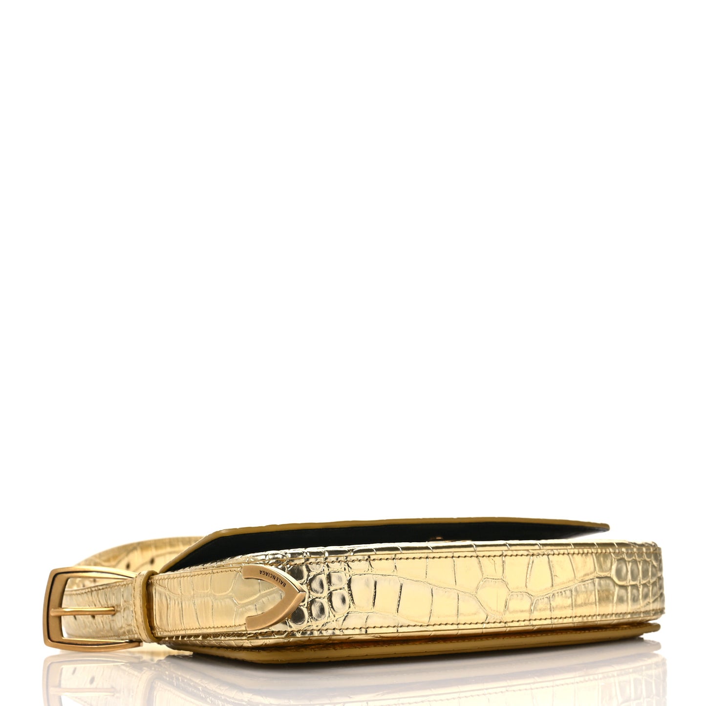 Metallic Calfskin Crocodile Embossed Ghost Sling Bag Gold