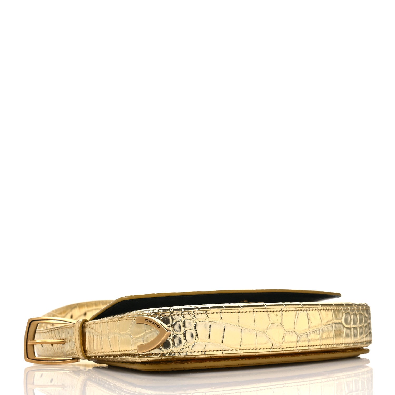 Balenciaga Metallic Calfskin Crocodile Embossed Ghost Sling Bag Gold 4 of 9