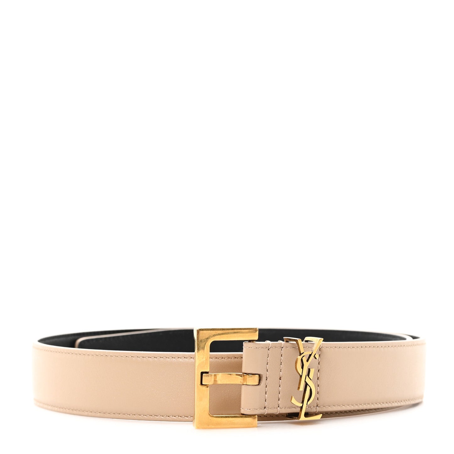 Smooth Calfskin Monogram Square Buckle Belt 80 32 Dark Beige