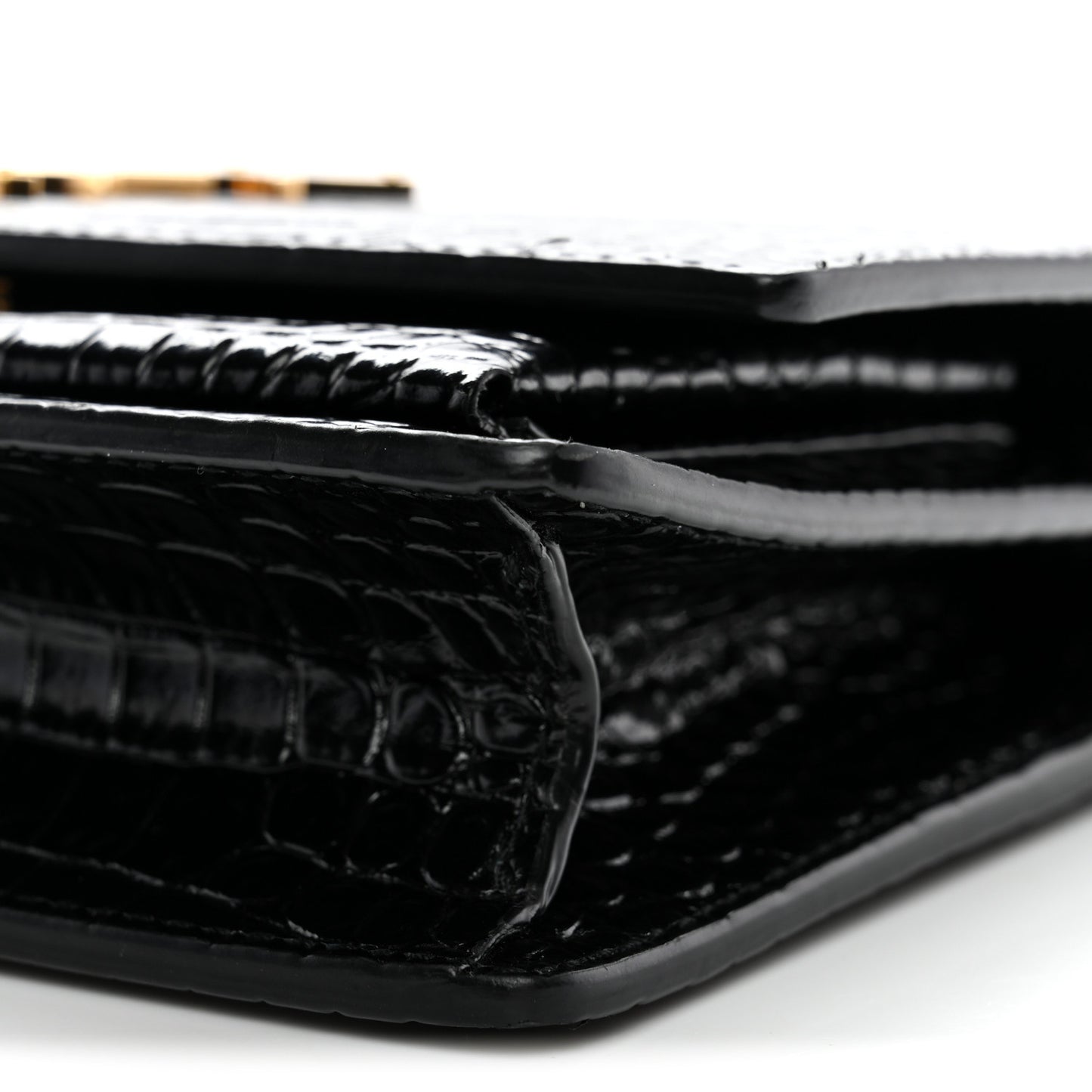 Calfskin Crocodile Embossed Monogram Sunset Top Handle Chain Wallet Black
