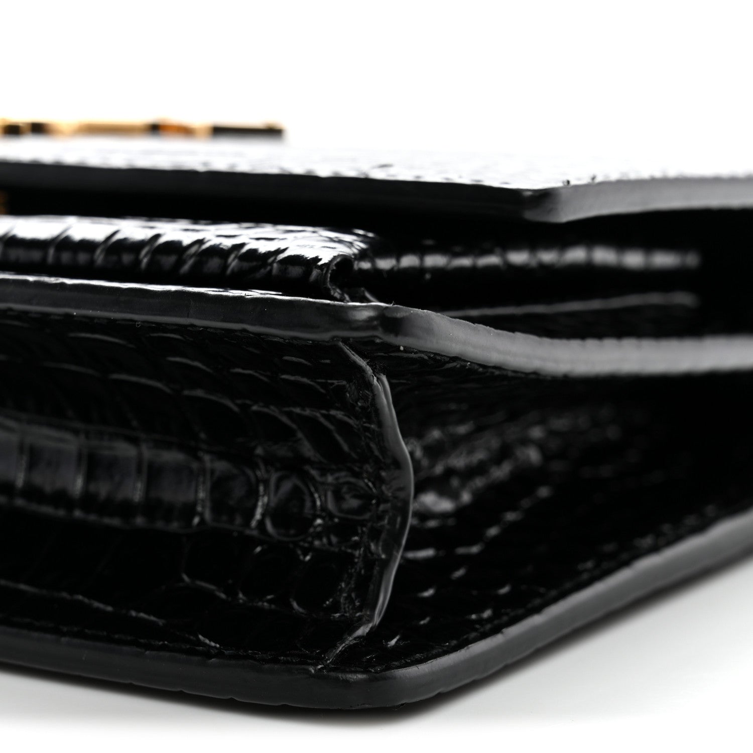 Saint Laurent Calfskin Crocodile Embossed Monogram Sunset Top Handle Chain Wallet Black 10 of 11