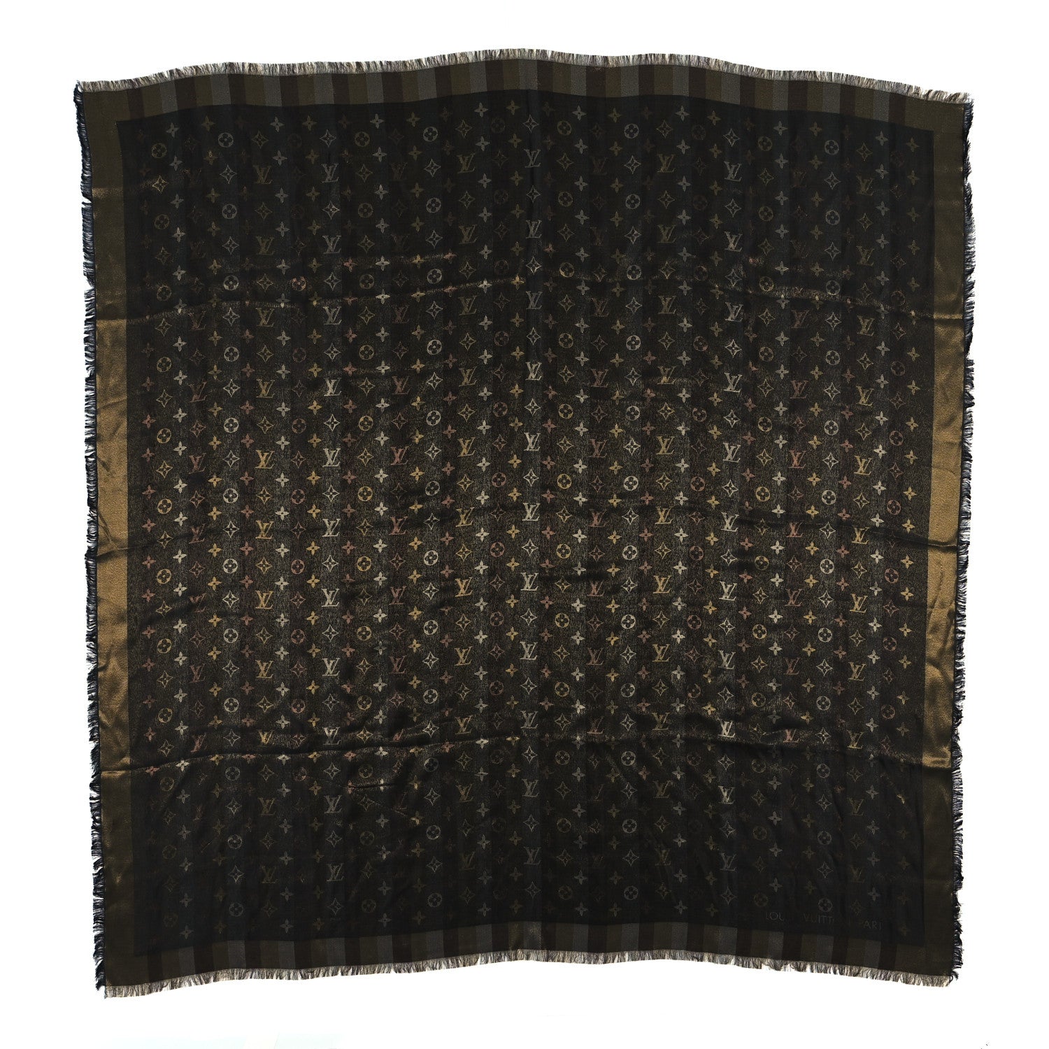 Louis Vuitton Silk Wool Monogram Shine Shawl Black 1 of 4