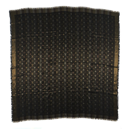 Louis Vuitton Silk Wool Monogram Shine Shawl Black 1 of 4