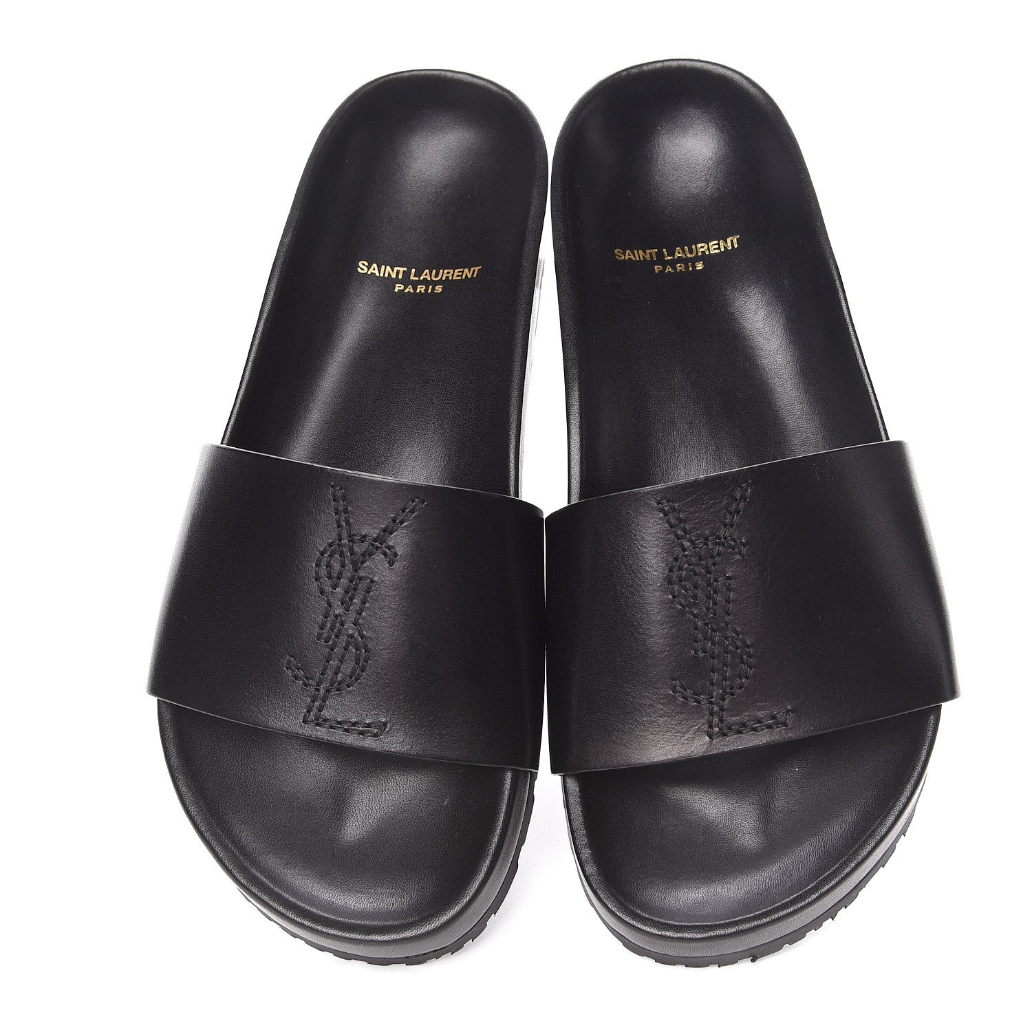 Saint Laurent Calfskin Monogram Joan Slide Sandals 36 Black 5 of 10