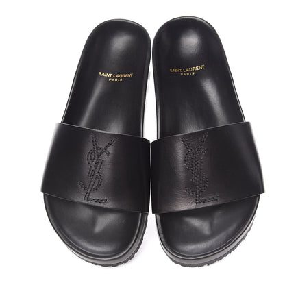 Saint Laurent Calfskin Monogram Joan Slide Sandals 36 Black 5 of 10