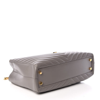Saint Laurent Smooth Calfskin Matelasse Chevron Monogram Shopping Bag Grey 4 of 23