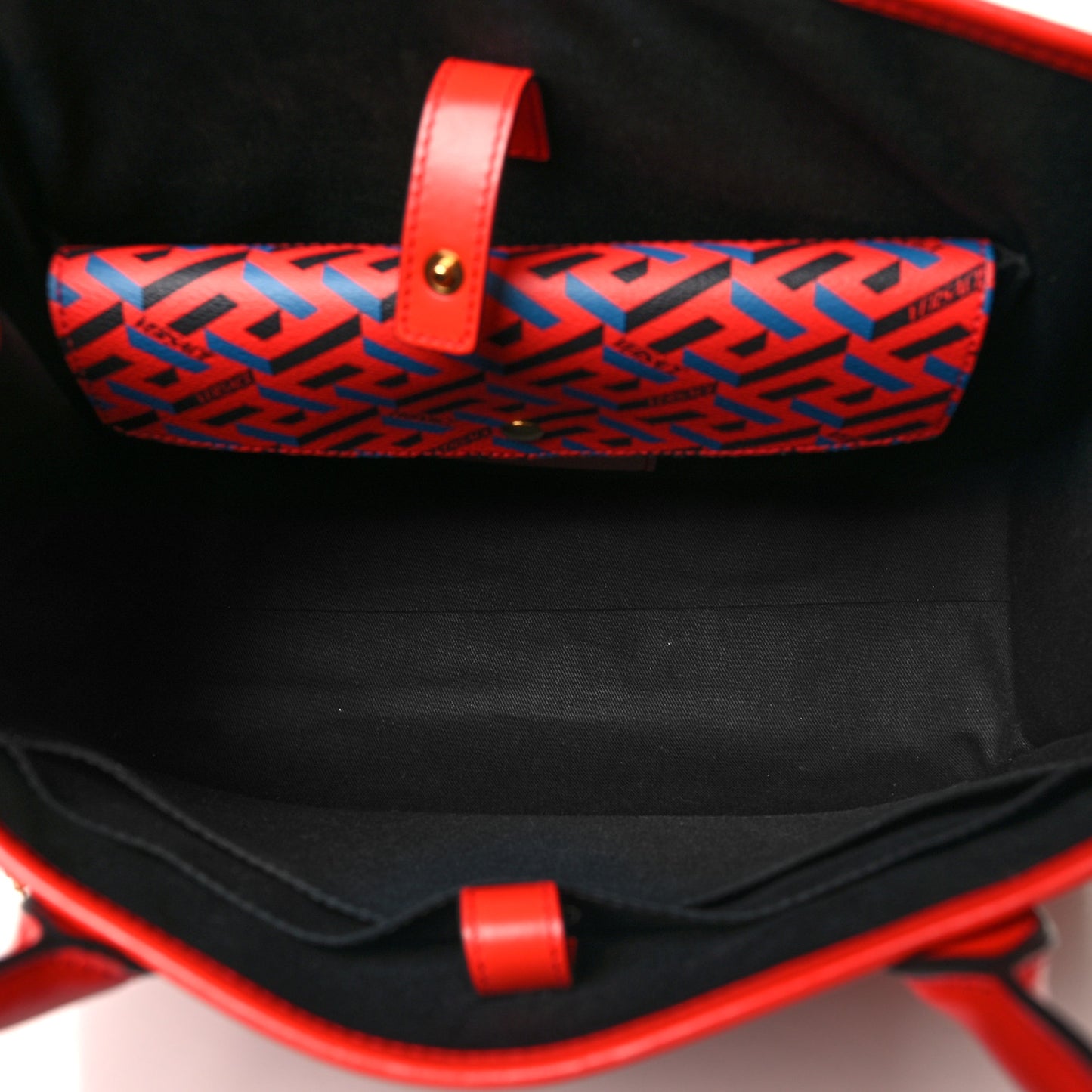 Coated Canvas Calfskin La Greca Signature Tote Bag Blue Red
