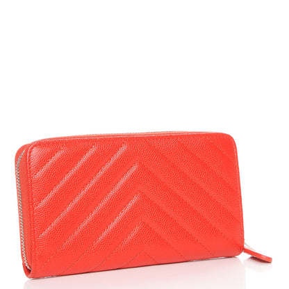 Chanel Caviar Chevron Quilted Small Zip Around Wallet Red 3 of 9