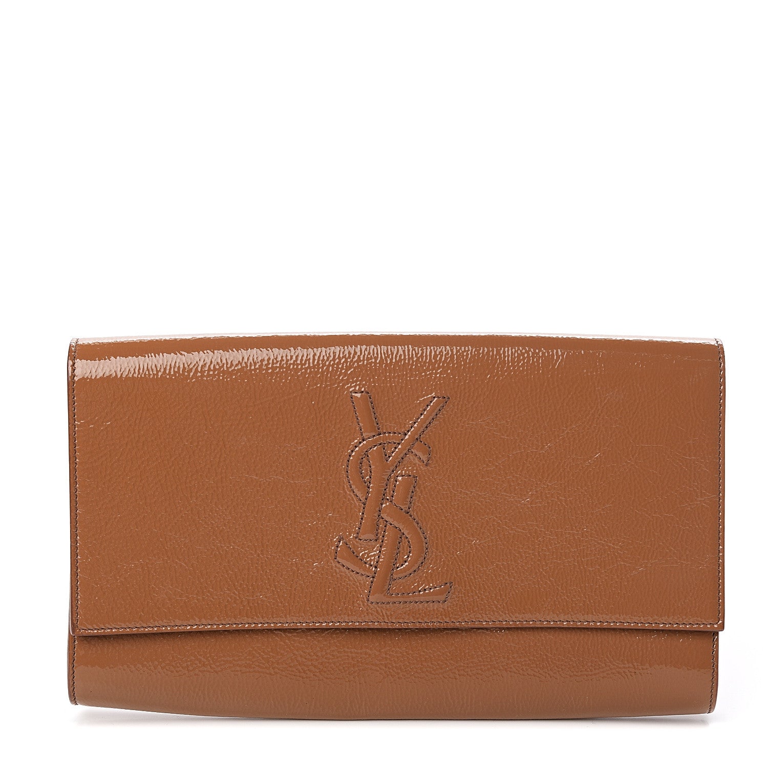 Saint Laurent Textured Patent Monogram Large Belle De Jour Clutch Tobacco 1 of 6